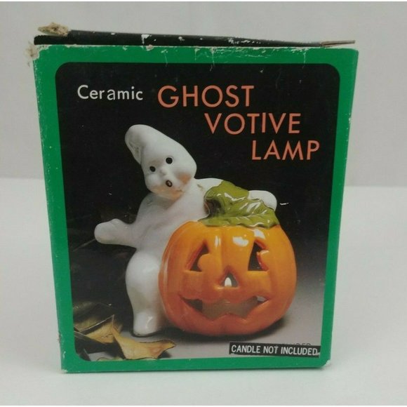 Vtg Robert Alan Candle Company 5" Tall Ghost Votive Lamp In Original Box #80023 - Picture 1 of 11